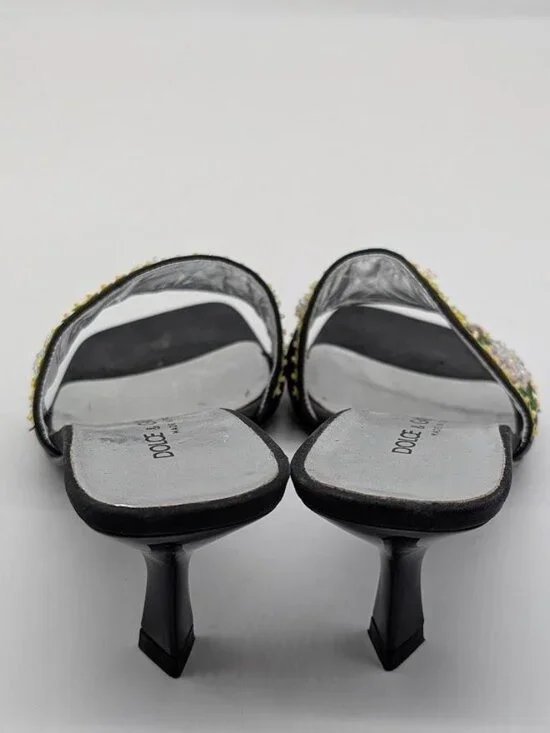 Authentic Dolce & Gabbana Black Satin Beaded Mule Heel Sandals Womens Sz 35 - Picture 2 of 11